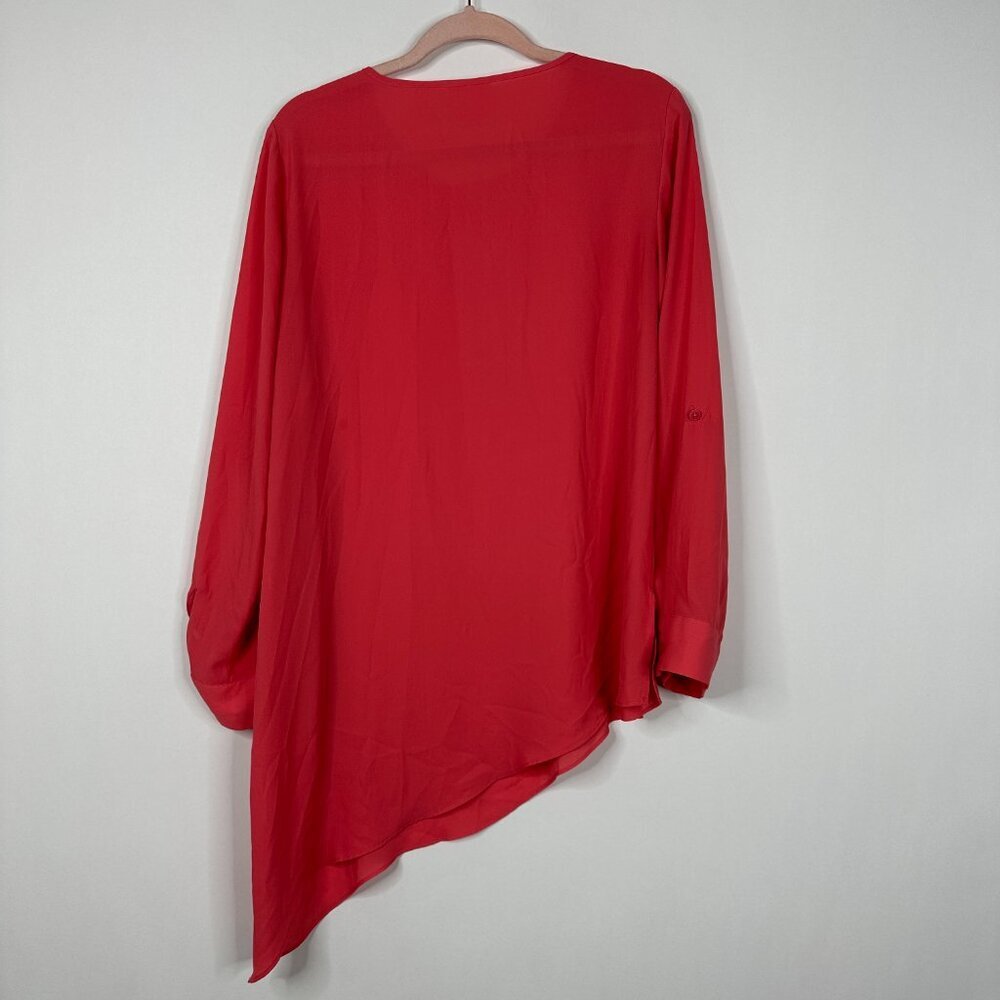 2/$30 Chico's Asymmetric Henley Tunic Top Roll Tab Long Sleeve Coral Pink #A1439 - Picture 4 of 7